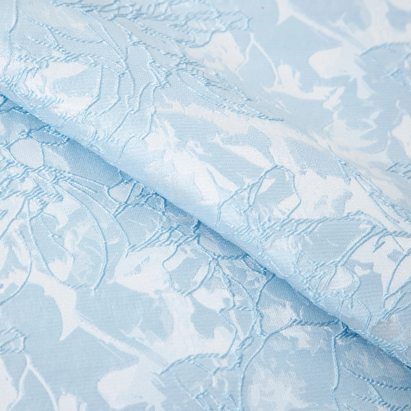 Home Textiles Design - Designer Light Blue Floral Jacquard Fabric
