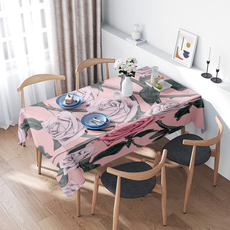 Pink Floral Tablecloth with Pi - Home Textiles Com ulasan dan harga