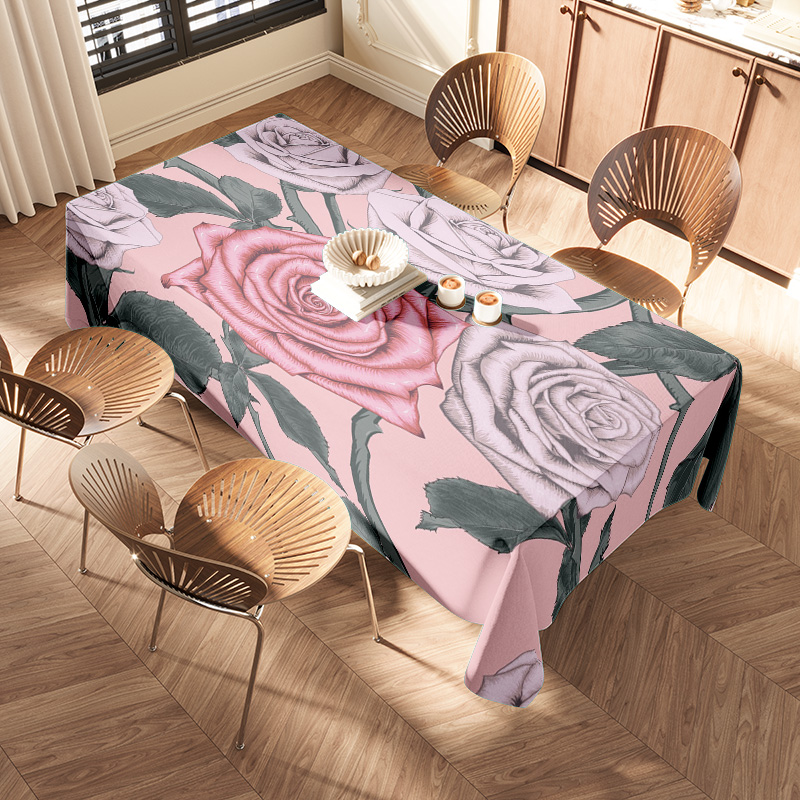 Pink Floral Tablecloth with Pi - Home Textiles Com ulasan dan harga