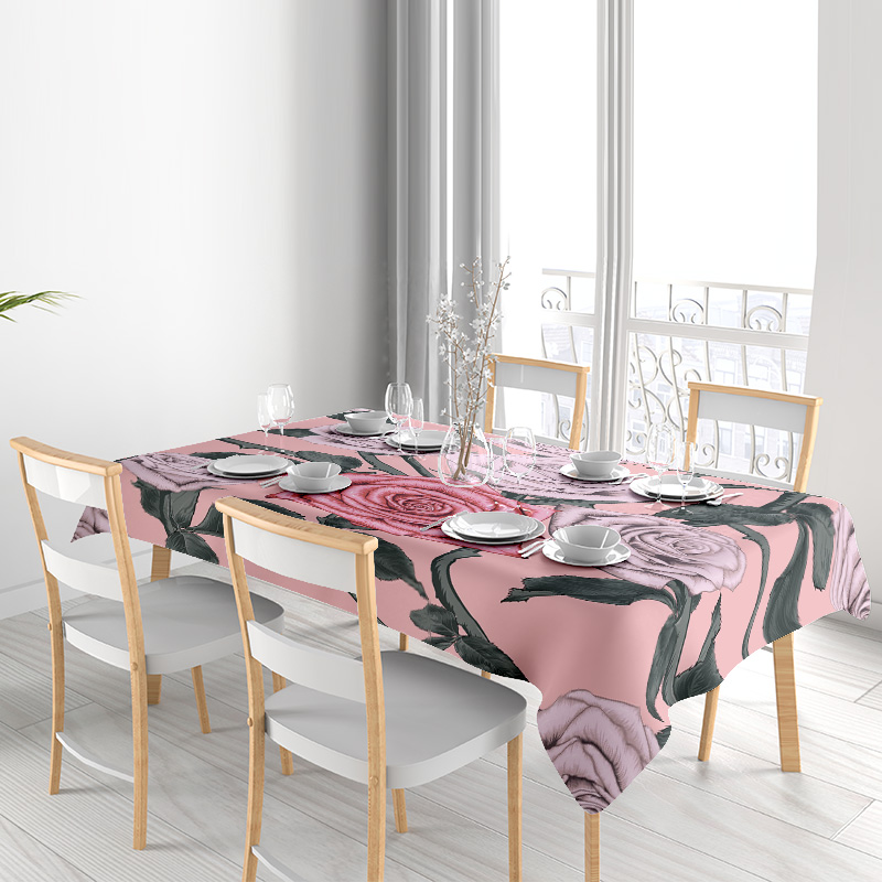Pink Floral Tablecloth with Pi - Home Textiles Com ulasan dan harga