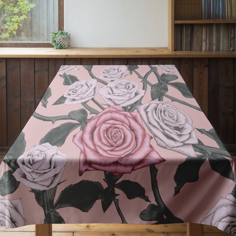 Pink Floral Tablecloth with Pi - Home Textiles Com ulasan dan harga