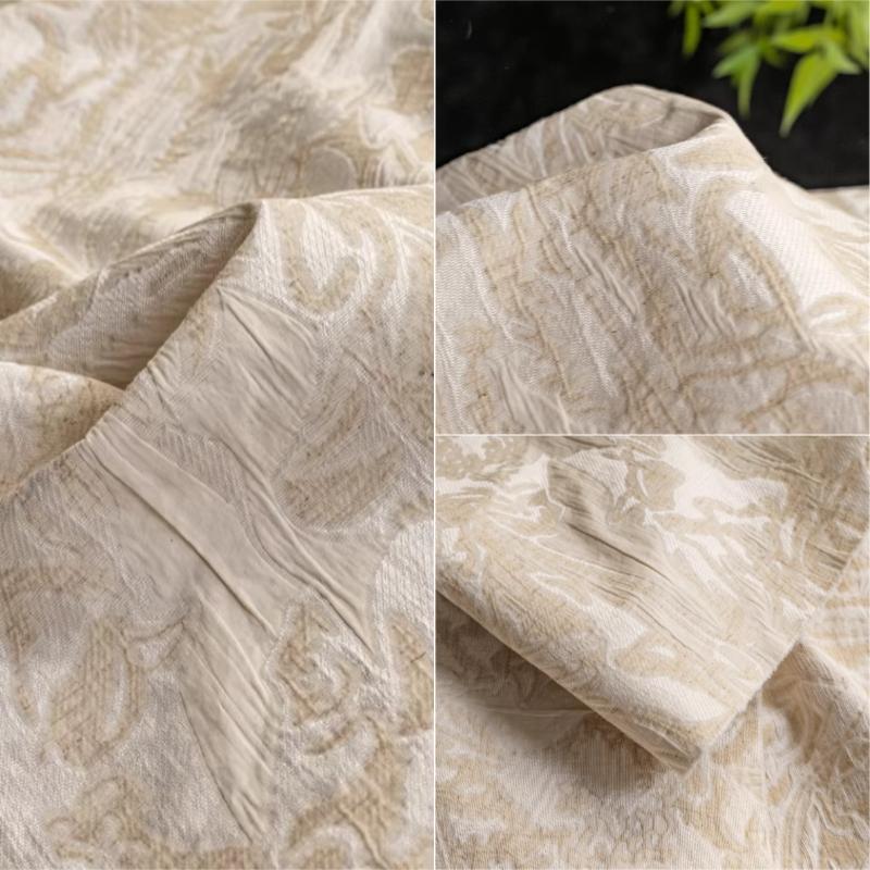 Beige Linen Jacquard Fabric Fl - Home Textiles Design ulasan dan harga