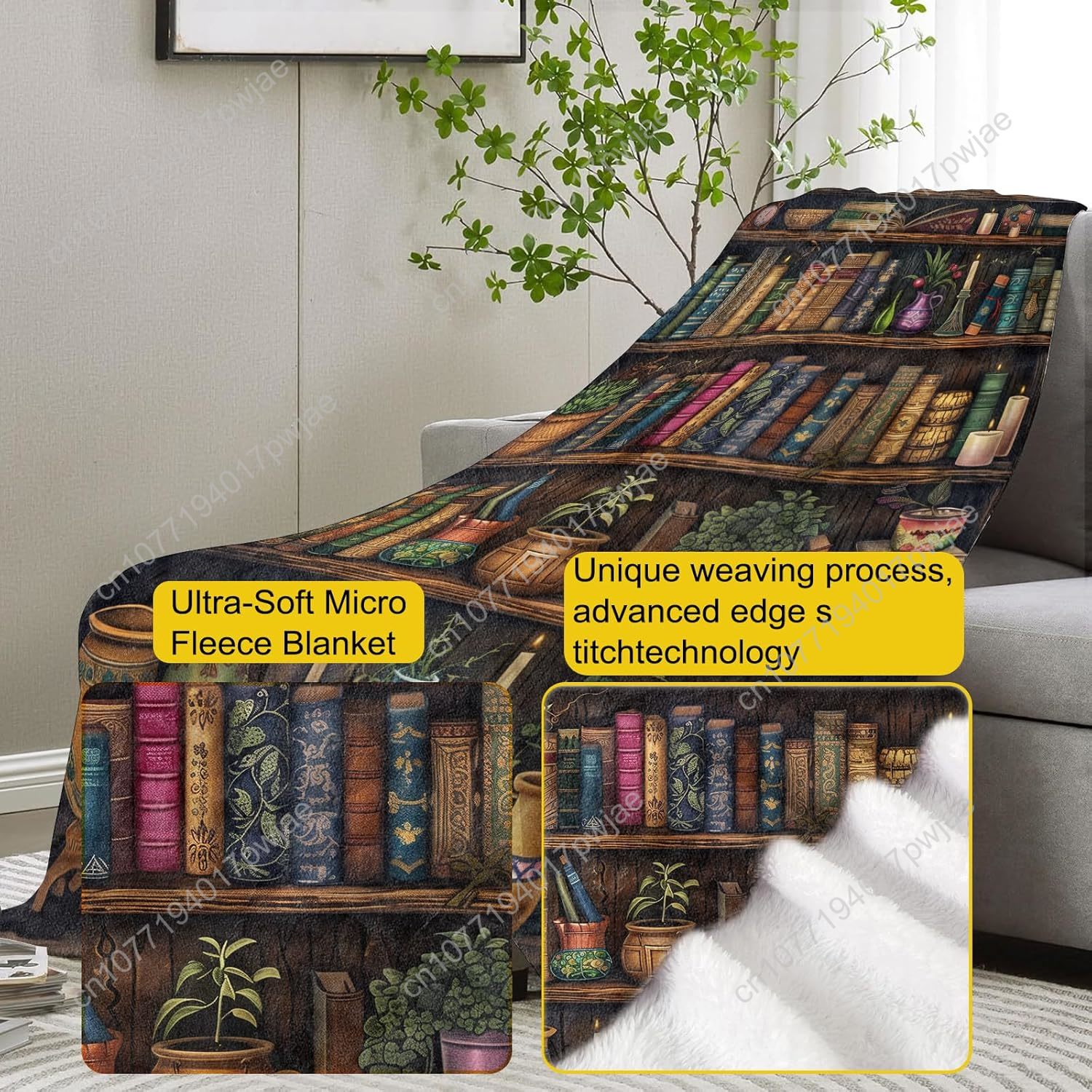 Vintage Bookshelf Blanket Read - Home Textiles Usa ulasan dan harga