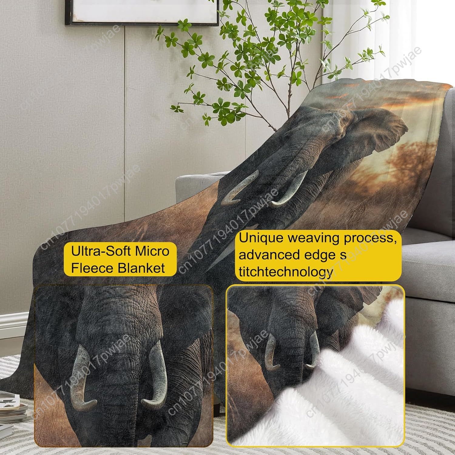 Elephant Fleece Blanket, Reali - Home Textiles Usa ulasan dan harga