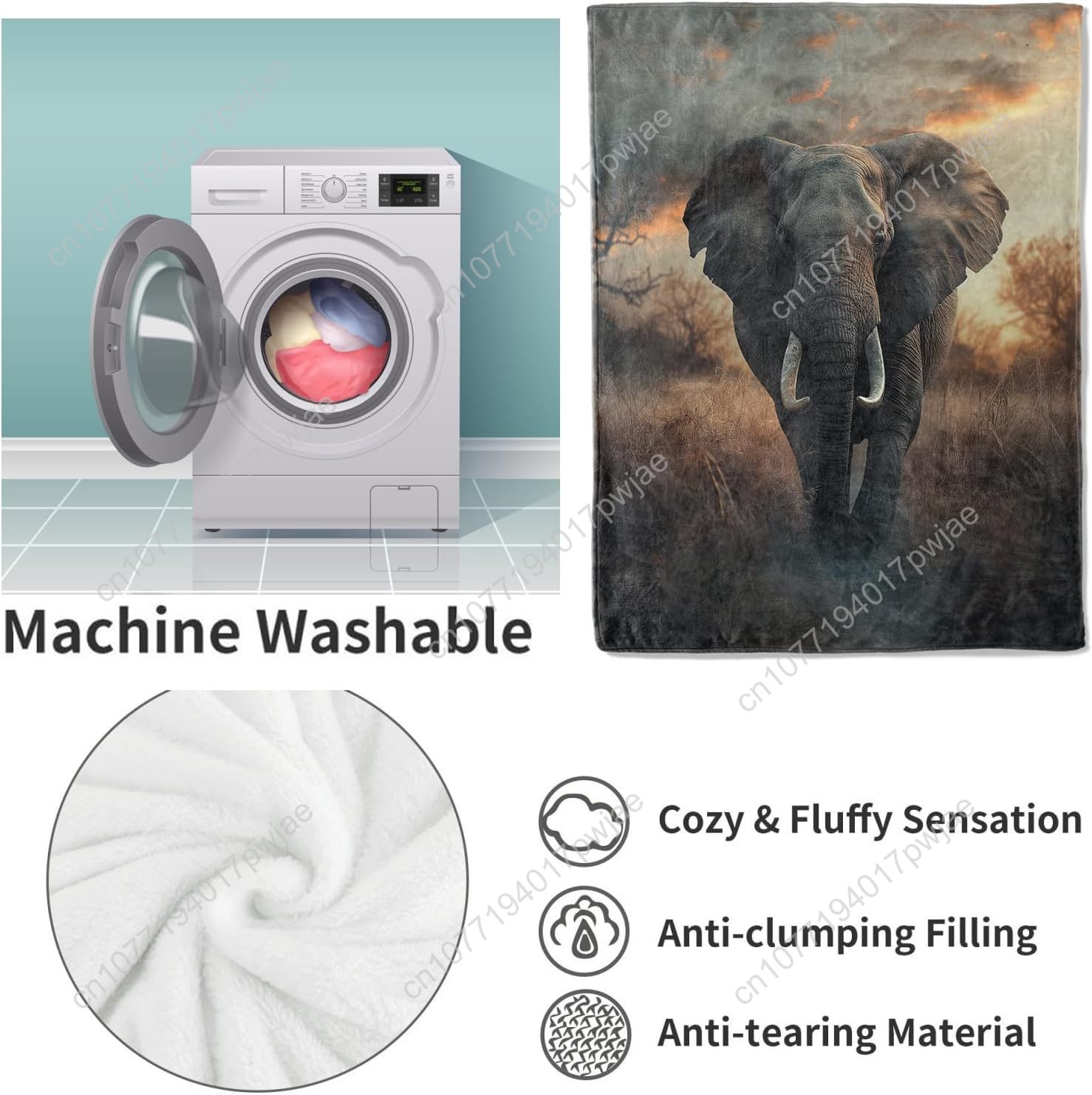 Elephant Fleece Blanket, Reali - Home Textiles Usa ulasan dan harga