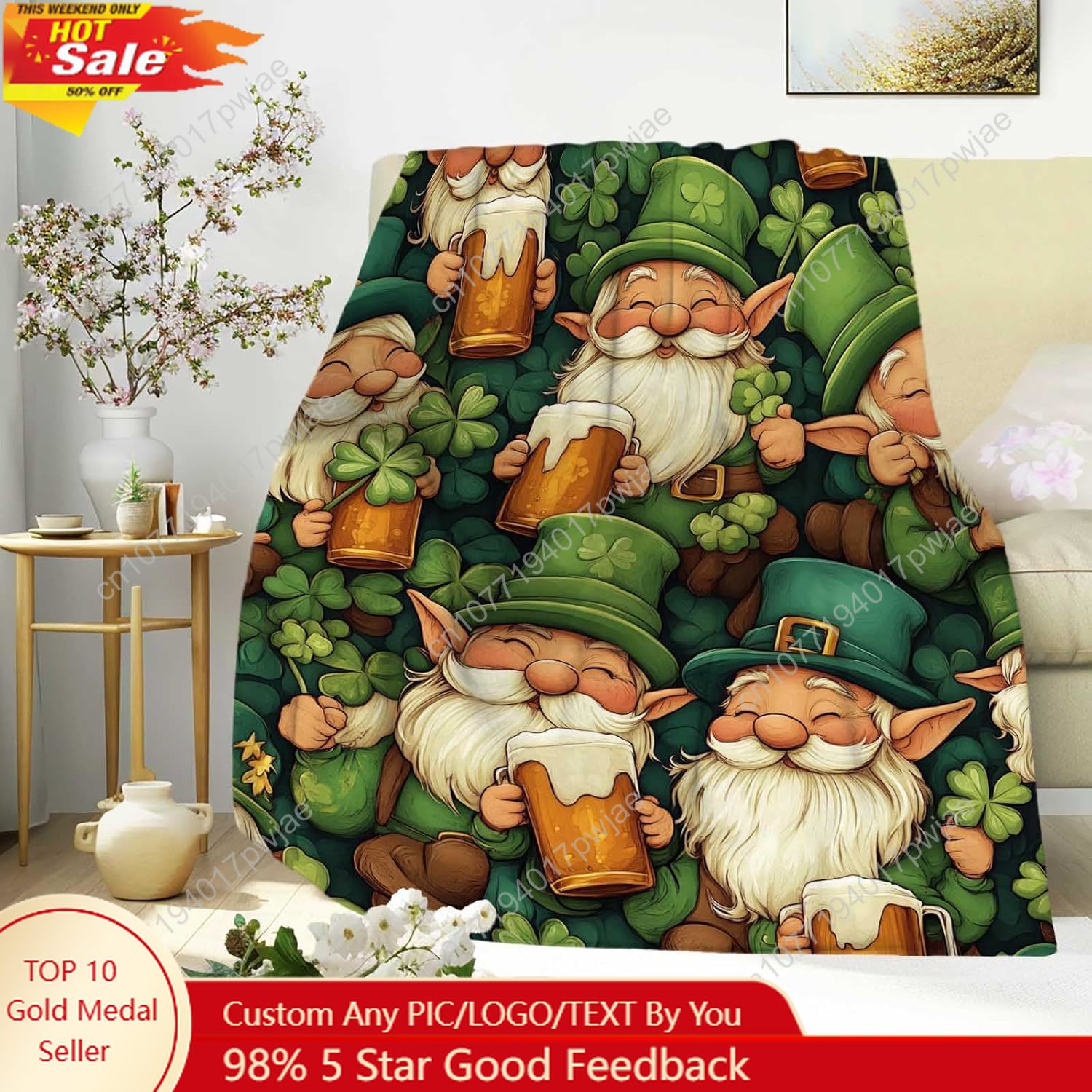 St. Patrick’s Day Gnome Throw  - Home Textiles Usa ulasan dan harga