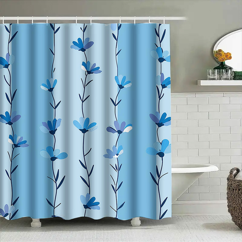 Blue Floral Shower Curtain, So - Home Textiles Com ulasan dan harga